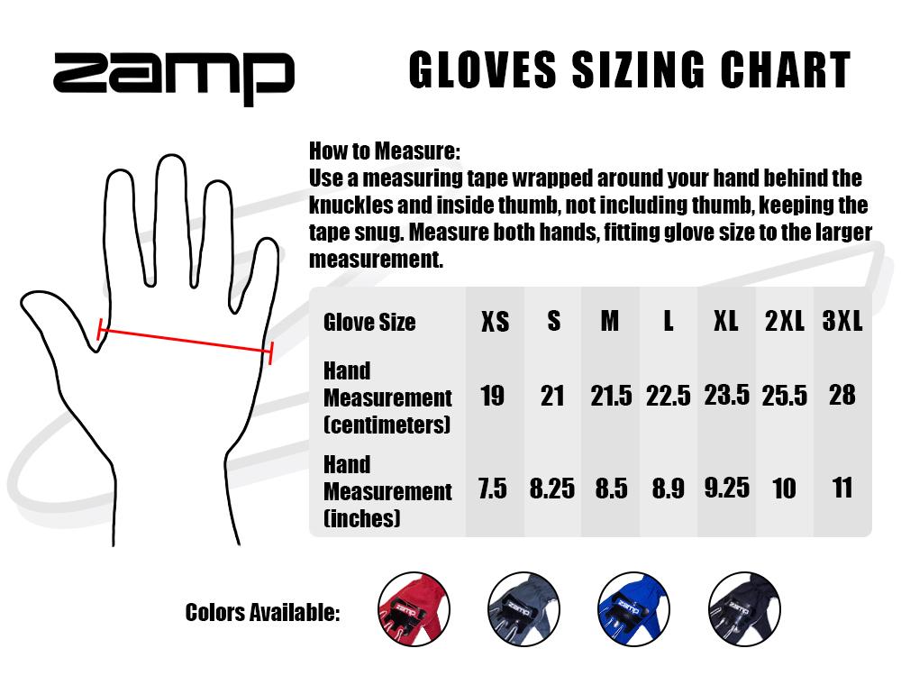 Zamp ZR50 Race Glove Sizing Chart